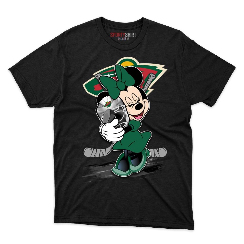 Minnesota Wild Minnie Mouse Unisex Cotton Tee, Disney Cartoon Bow Graphic Shirt, Game Day Fan Gift