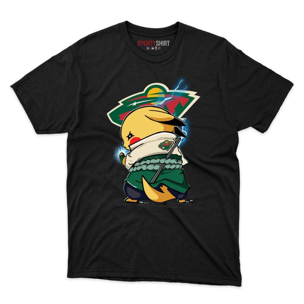 Minnesota Wild Pikachu Meets Sasuke Uchiha Unisex Cotton Tee, Pokemon Anime Graphic Shirt, Fan Gift - photo 1