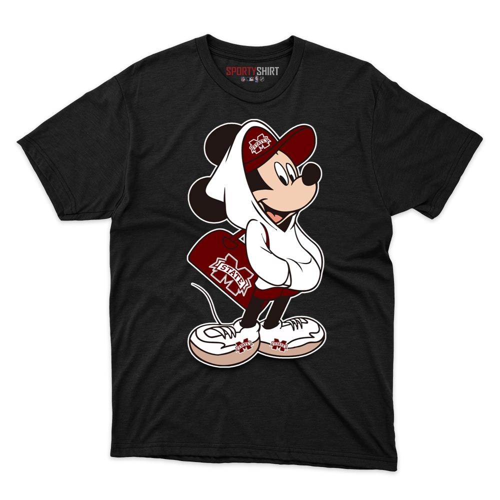 Mississippi State Bulldogs Mickey Mouse Unisex Cotton Tee, Disney Cartoon Crossover Graphic Shirt, Fan Gift
