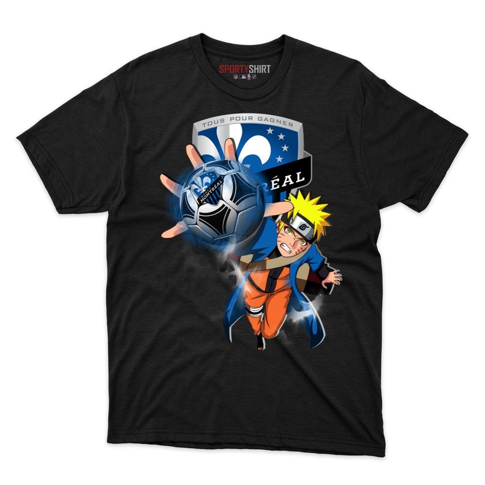 MLS Montreal Impact Naruto Unisex Cotton Graphic Tee, Anime Ninja Crossover Shirt for Game Day Fans