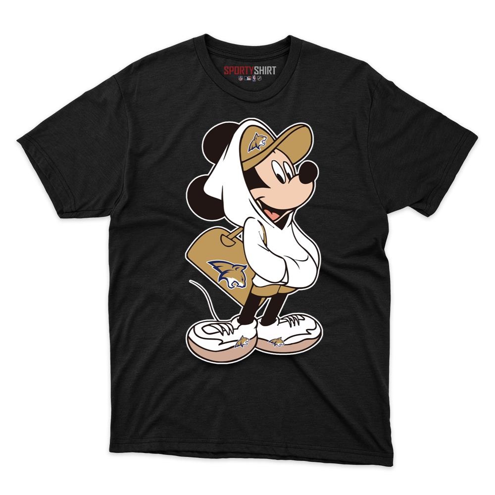 Montana State Bobcats Mickey Mouse Unisex Cotton Tee, Disney Cartoon Crossover Graphic Shirt, Fan Gift