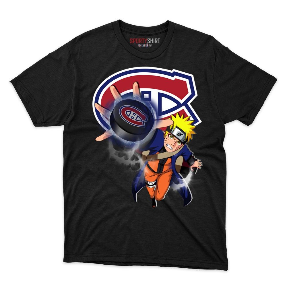 Montreal Canadiens Naruto Uzumaki Unisex Cotton Tee, Anime Ninja Crossover Graphic Shirt, Game Day Fan Gift