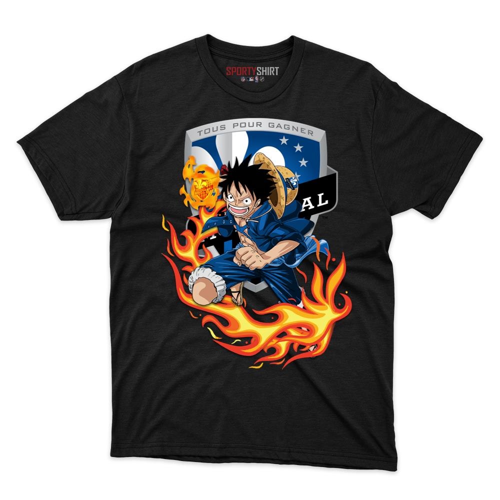 Montreal Impact MLS Monkey D Luffy One Piece Unisex Cotton Tee, Anime Crossover Graphic Shirt, Fan Gift