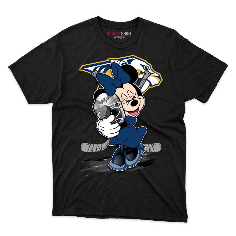 Nashville Predators Minnie Mouse Unisex Cotton Tee, Disney Cartoon Bow Graphic Shirt, Game Day Fan Gift
