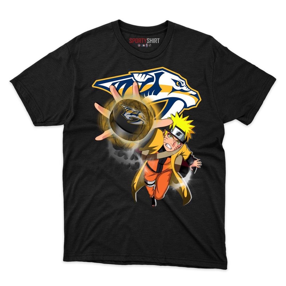 Nashville Predators Naruto Uzumaki Unisex Cotton Tee, Anime Ninja Crossover Graphic Shirt, Game Day Fan Gift