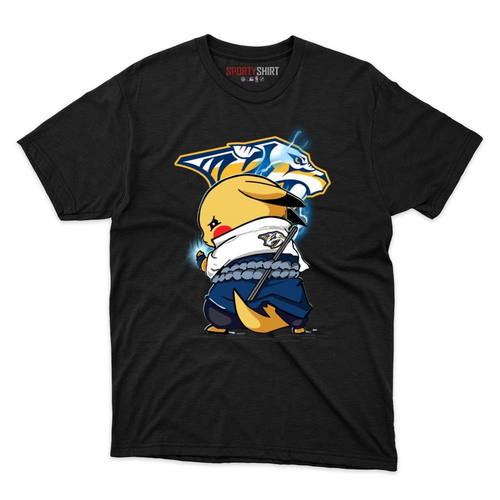Nashville Predators Pikachu Meets Sasuke Uchiha Unisex Cotton Tee, Pokemon Anime Graphic Shirt, Fan Gift