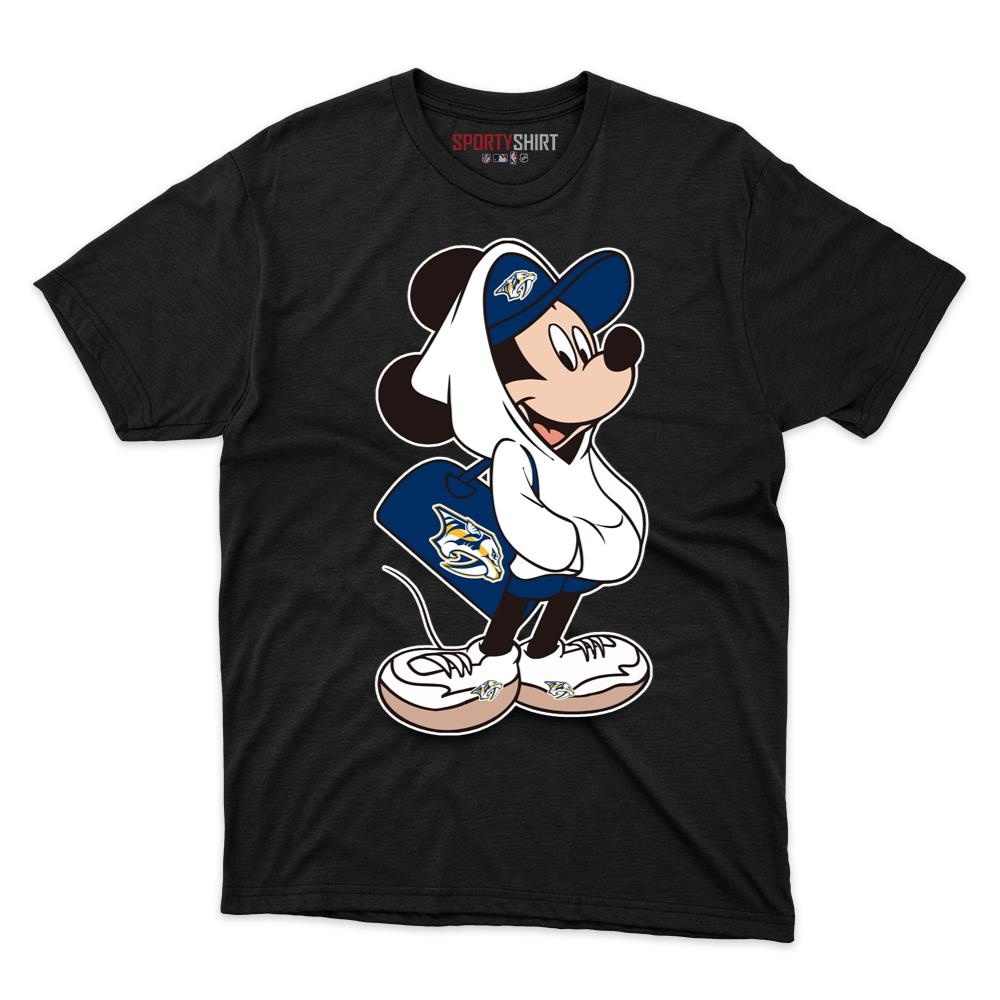 Nashville Predators Mickey Mouse Unisex Cotton Tee, Disney Cartoon Crossover Graphic Shirt, Game Day Fan Gift