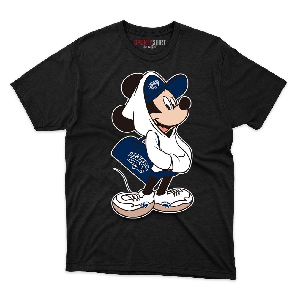 Nevada Wolf Pack Mickey Mouse Unisex Cotton Tee, Disney Cartoon Crossover Graphic Shirt, Game Day Fan Gift
