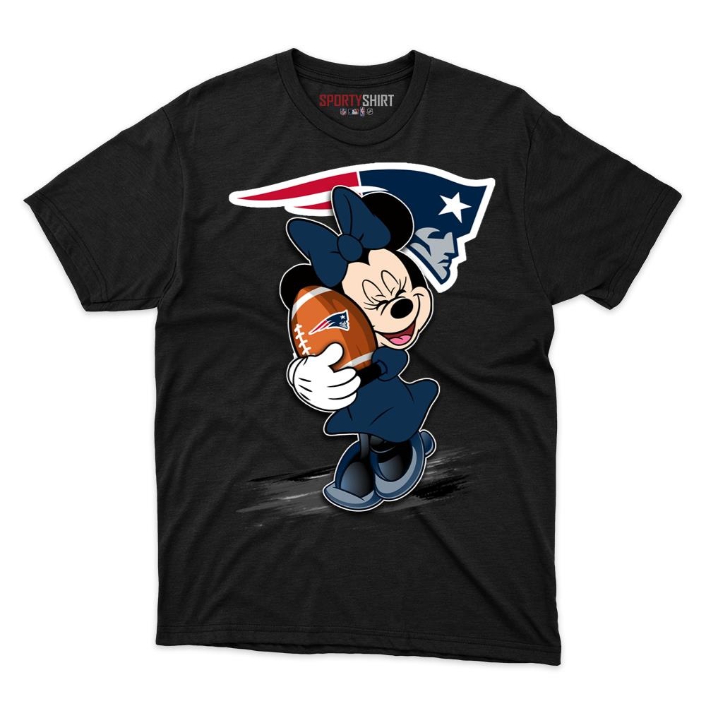 New England Patriots Minnie Mouse Unisex Cotton Tee, Disney Cartoon Bow Graphic Shirt, Game Day Fan Gift