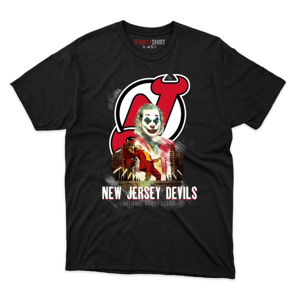 New Jersey Devils Put On A Happy Face Joker Unisex Cotton Tee, Funny Fan Graphic Shirt, Game Day Gift