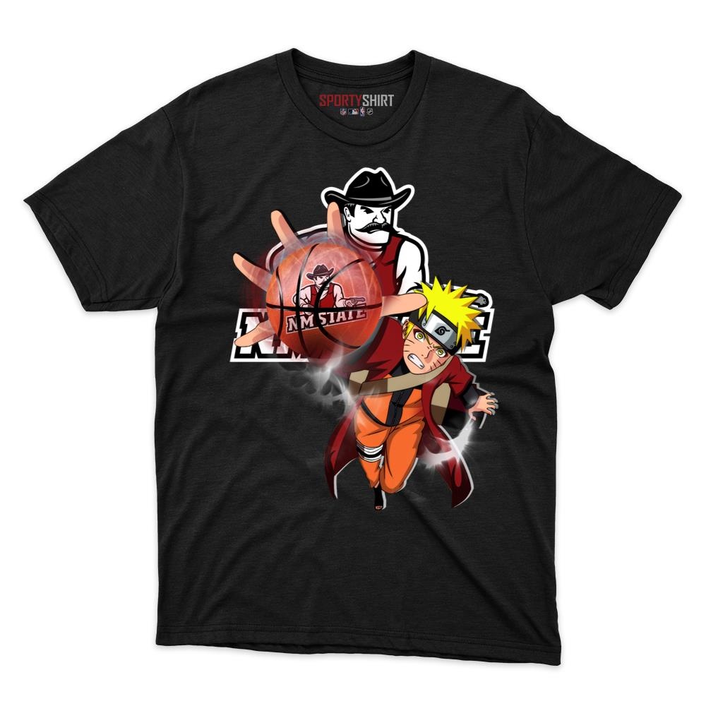 New Mexico State Aggies Naruto Uzumaki Unisex Cotton Tee, Anime Ninja Crossover Graphic Shirt, Fan Gift