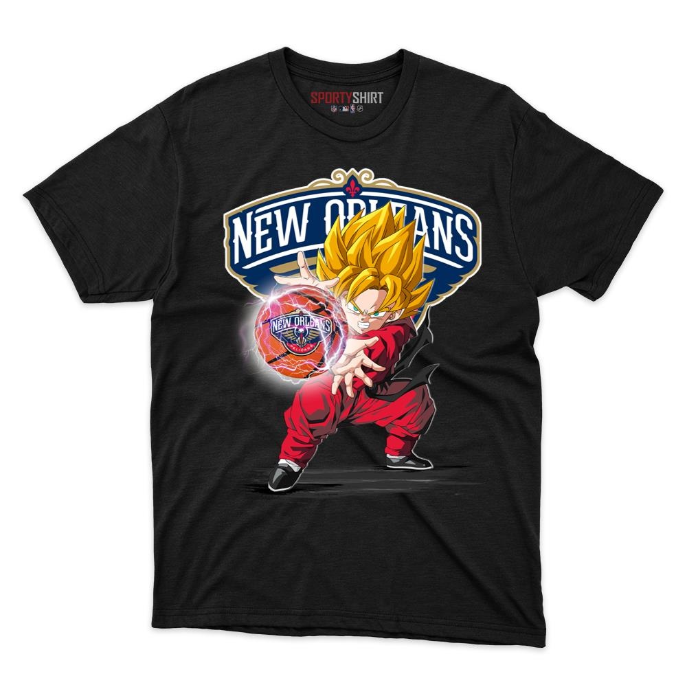 New Orleans Pelicans Goku Dragon Ball Z Unisex Cotton Tee, Anime Saiyan Graphic Shirt, Game Day Fan Gift