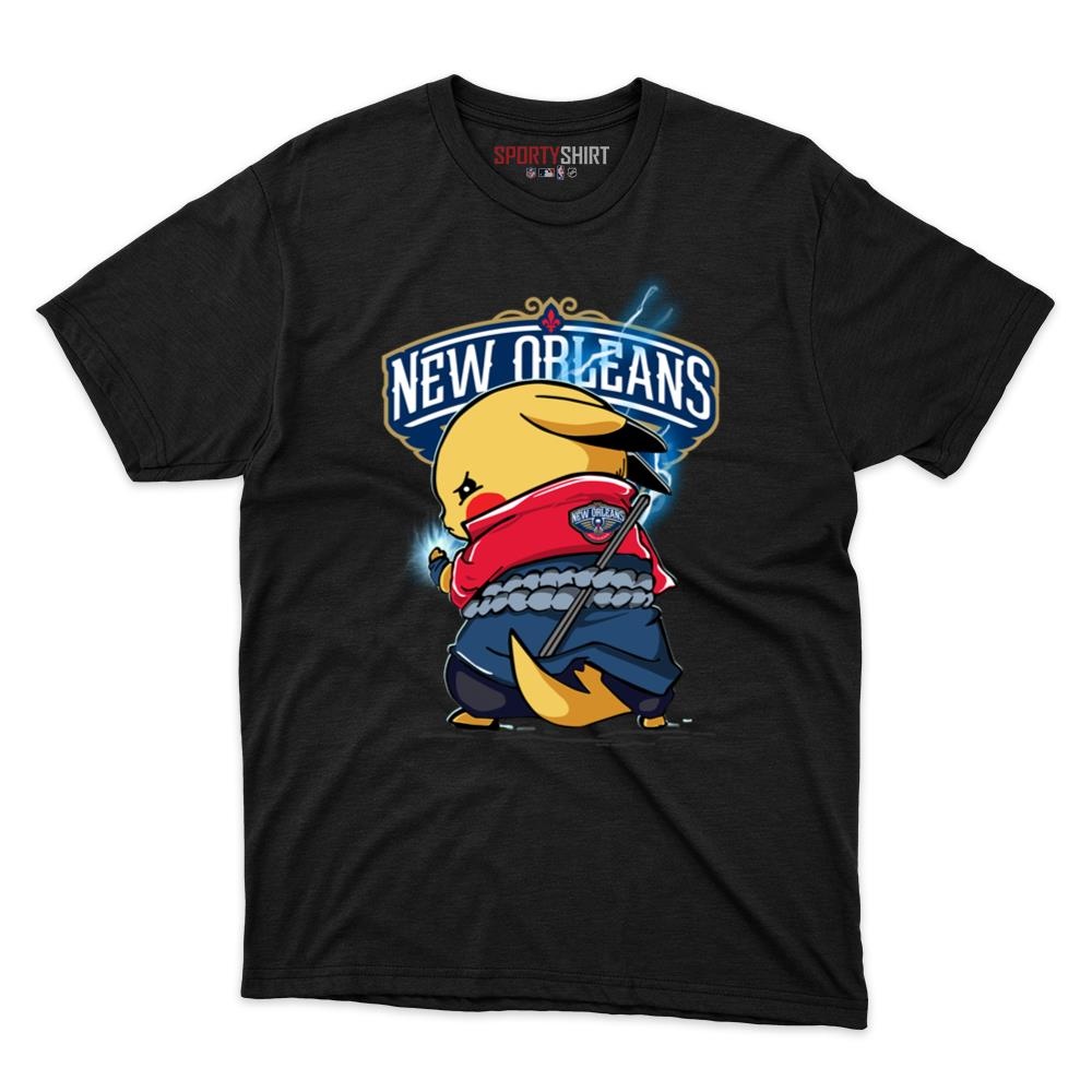 New Orleans Pelicans Pikachu Meets Sasuke Uchiha Unisex Cotton Tee, Pokemon Anime Graphic Shirt, Fan Gift