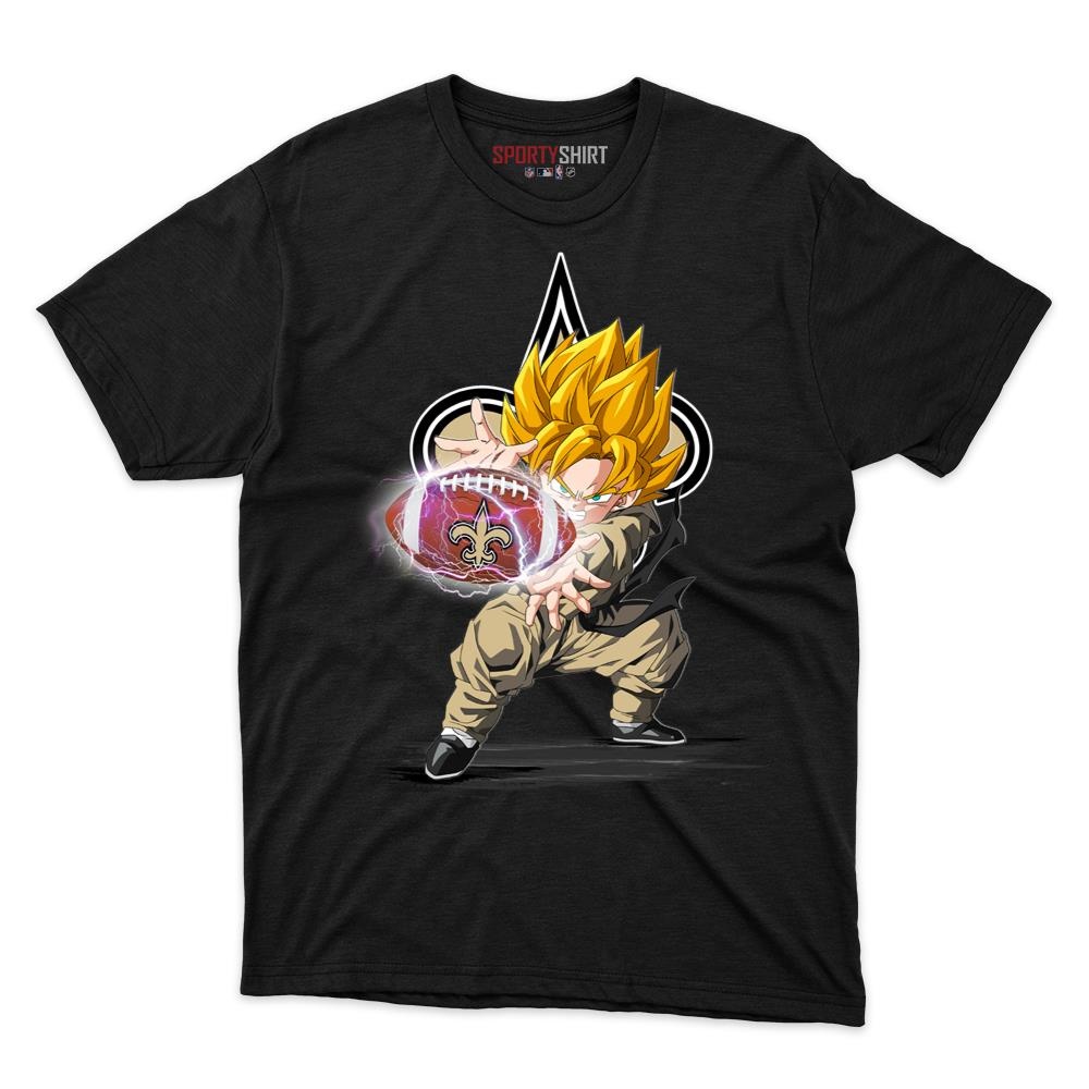 New Orleans Saints Goku Dragon Ball Z Unisex Cotton Graphic Tee, Anime Crossover Football Fan Game Day Shirt