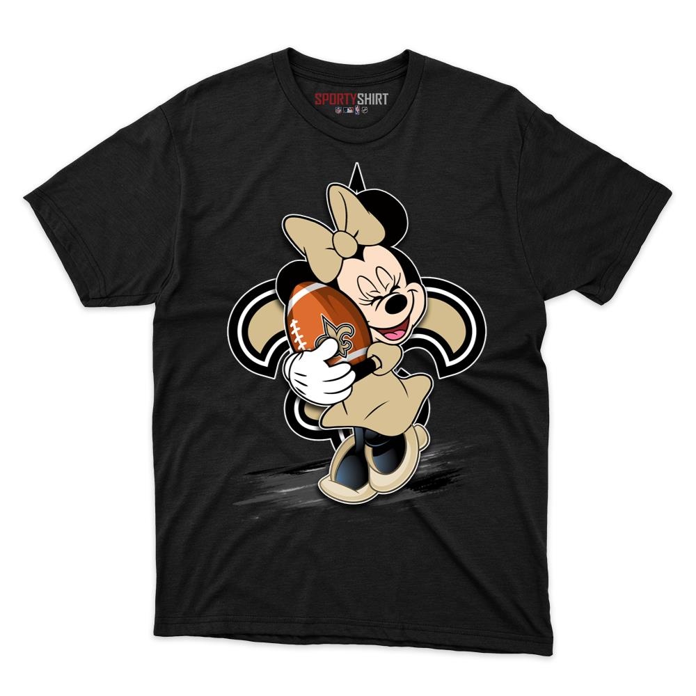 New Orleans Saints Minnie Mouse Unisex Cotton Graphic Tee, Cute Disney Cartoon Football Fan Game Day Gift Shirt