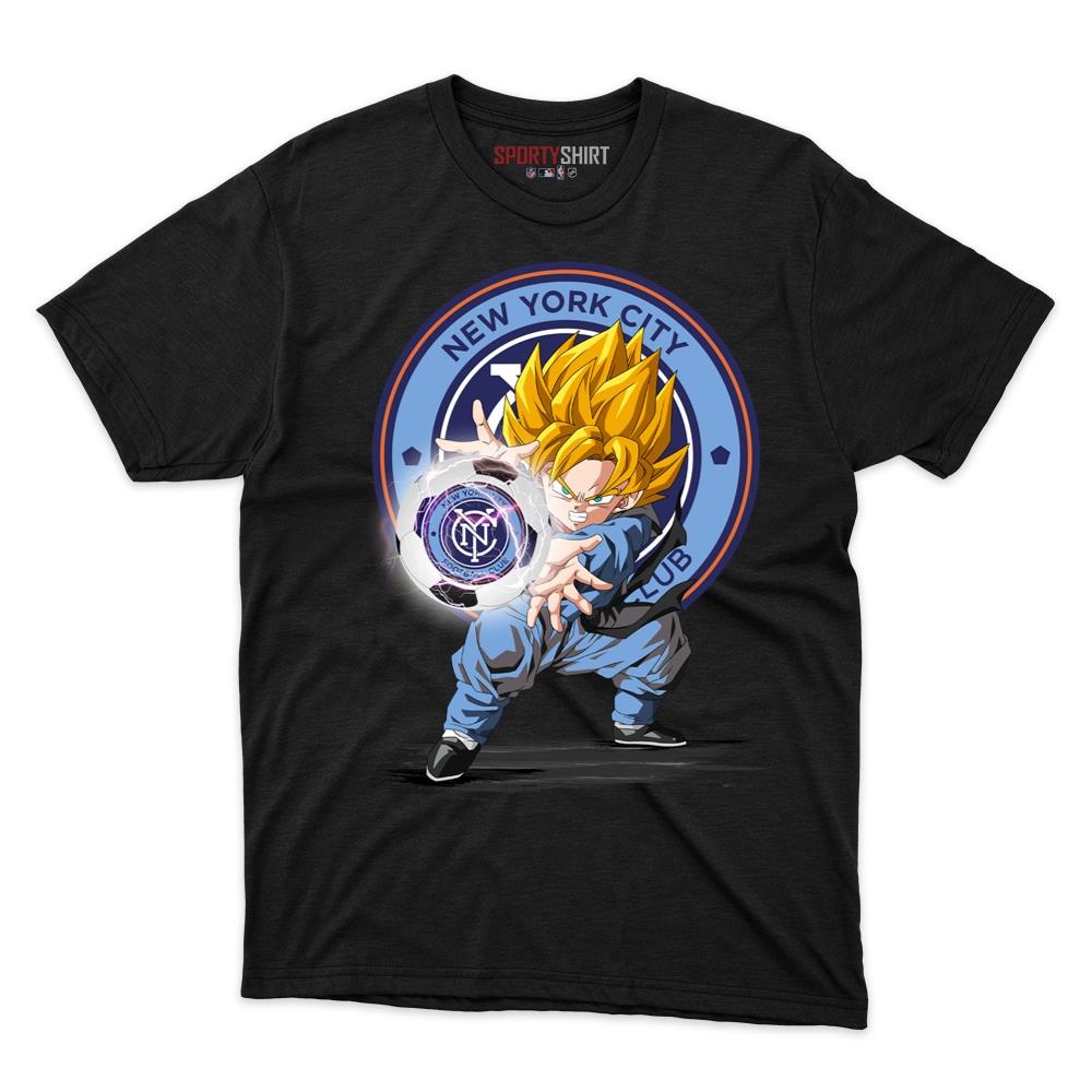 New York City FC MLS Goku Dragon Ball Z Unisex Cotton Graphic Tee, Anime Crossover Soccer Fan Game Day Shirt