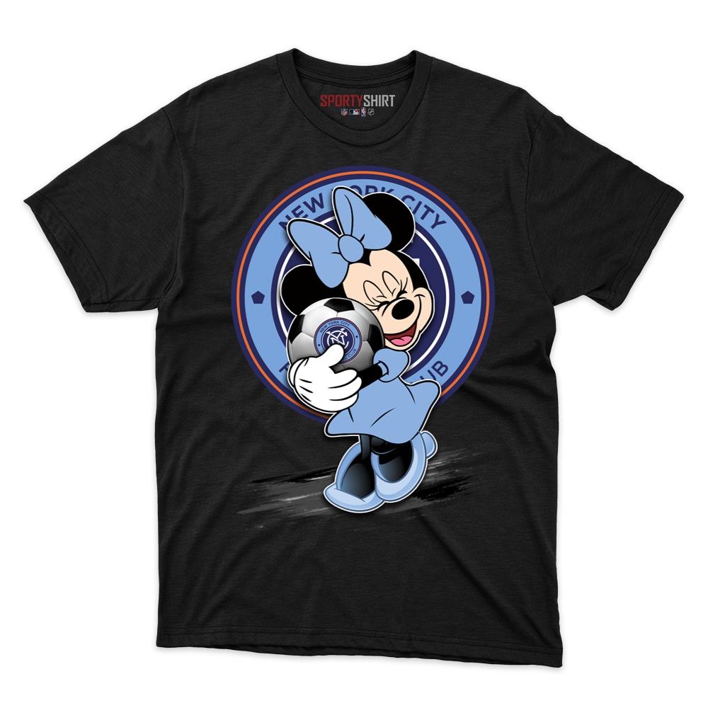 New York City FC MLS Minnie Mouse Unisex Cotton Graphic Tee, Cute Disney Cartoon Soccer Fan Game Day Gift Shirt