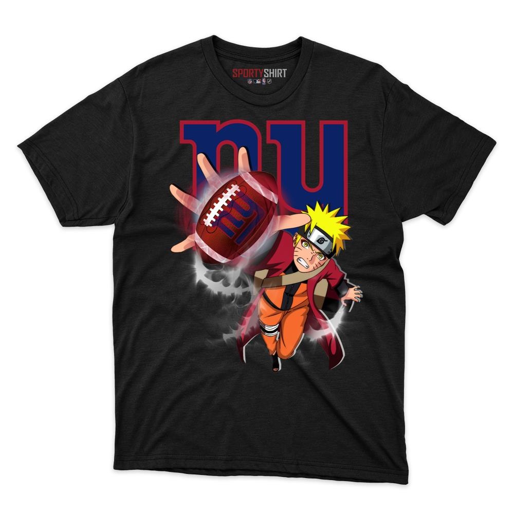 New York Giants Naruto Unisex Cotton Graphic Tee, Anime Ninja Crossover Football Fan Game Day Shirt