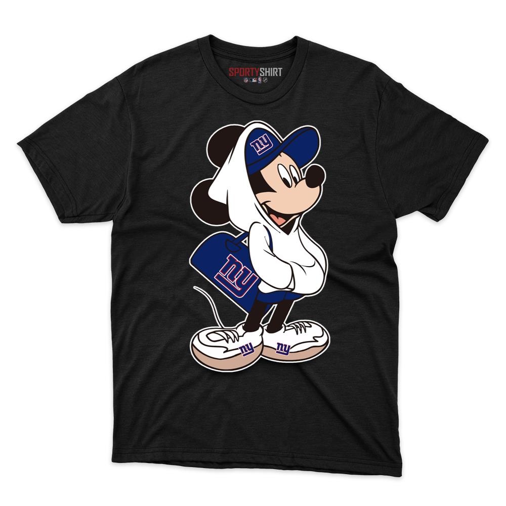 New York Giants Mickey Mouse Unisex Cotton Graphic Tee, Disney Cartoon Crossover Football Fan Game Day Shirt