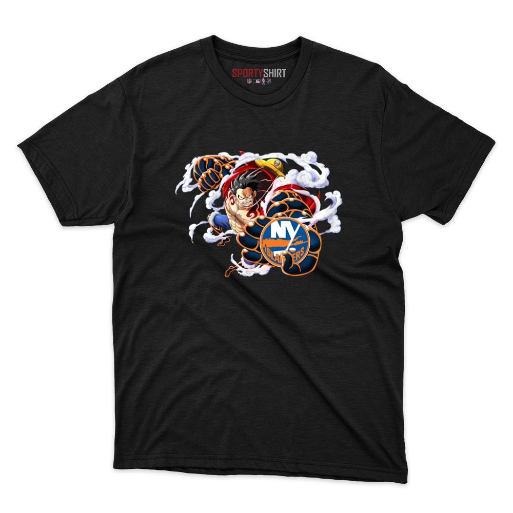 New York Islanders Monkey D Luffy Gear 5 One Piece Unisex Cotton Graphic Tee, Anime Hockey Fan Game Day Shirt