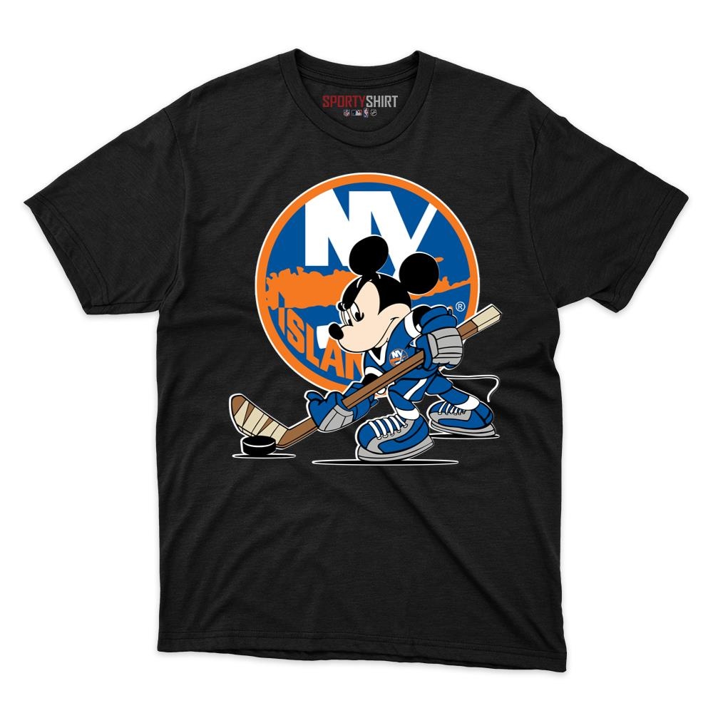 New York Islanders Mickey Mouse Player Unisex Cotton Graphic Tee, Disney Cartoon Hockey Fan Game Day Shirt
