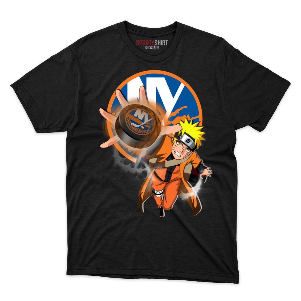 New York Islanders Naruto Unisex Cotton Graphic Tee, Anime Ninja Crossover Hockey Fan Game Day Shirt