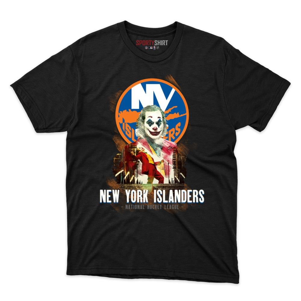 New York Islanders Put On A Happy Face Joker Unisex Cotton Graphic Tee, Villain Hockey Fan Game Day Shirt