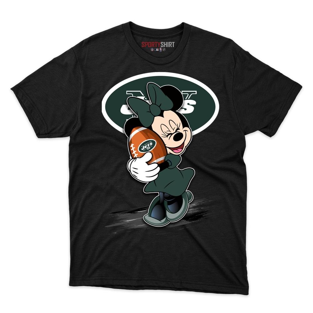 New York Jets Minnie Mouse Unisex Cotton Graphic Tee, Cute Disney Cartoon Football Fan Game Day Gift Shirt