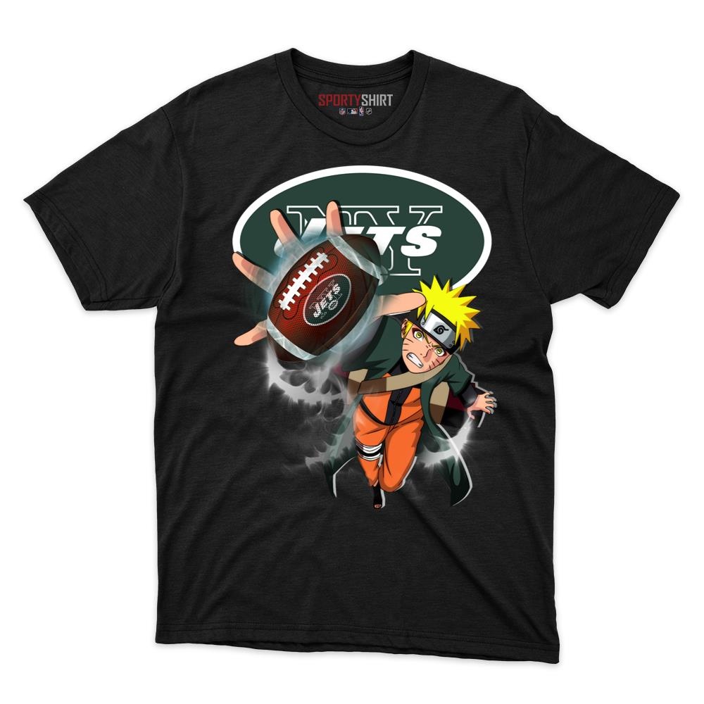 New York Jets Naruto Unisex Cotton Graphic Tee, Anime Ninja Crossover Football Fan Game Day Shirt