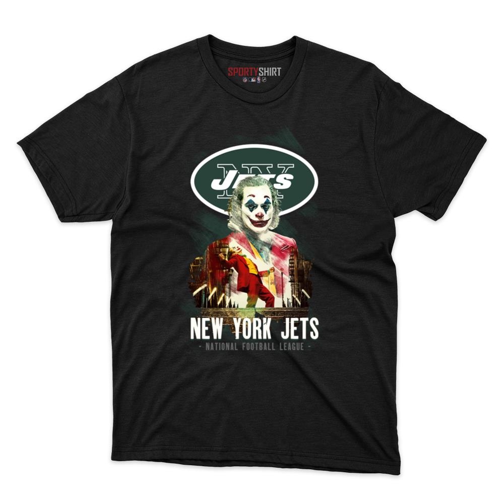 New York Jets Put On A Happy Face Joker Unisex Cotton Graphic Tee, Villain Football Fan Game Day Shirt
