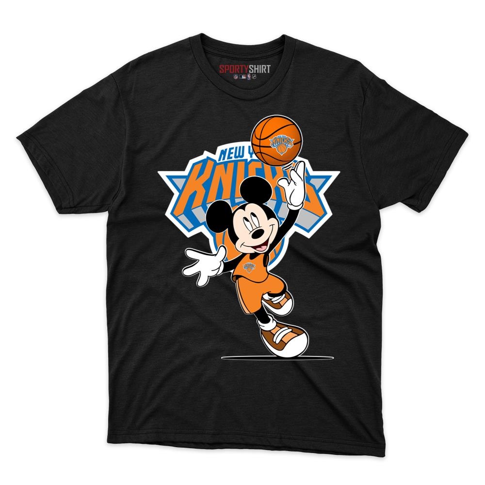 New York Knicks Mickey Mouse Player Unisex Cotton Graphic Tee, Disney Cartoon Basketball Fan Game Day Shirt