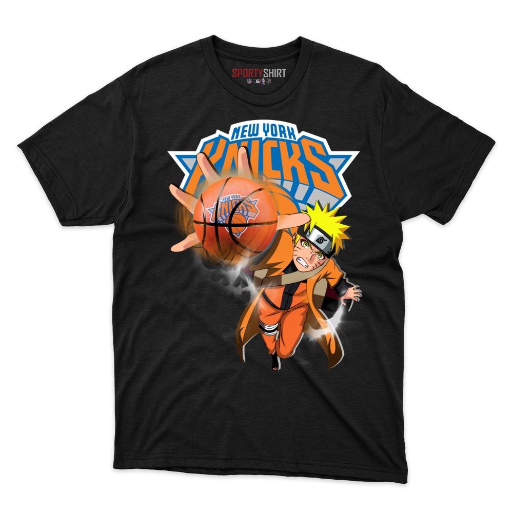 New York Knicks Naruto Unisex Cotton Graphic Tee, Anime Ninja Crossover Basketball Fan Game Day Shirt