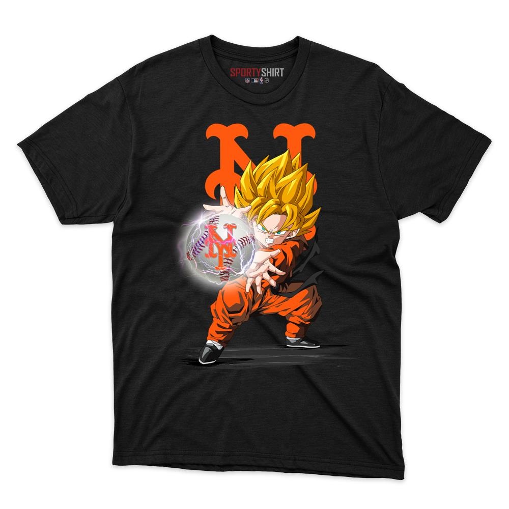 New York Mets Goku Dragon Ball Z Unisex Cotton Graphic Tee, Anime Crossover Baseball Fan Game Day Shirt