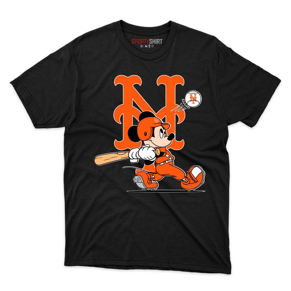 New York Mets Mickey Mouse Player Unisex Cotton Graphic Tee, Disney Cartoon Baseball Fan Game Day Shirt