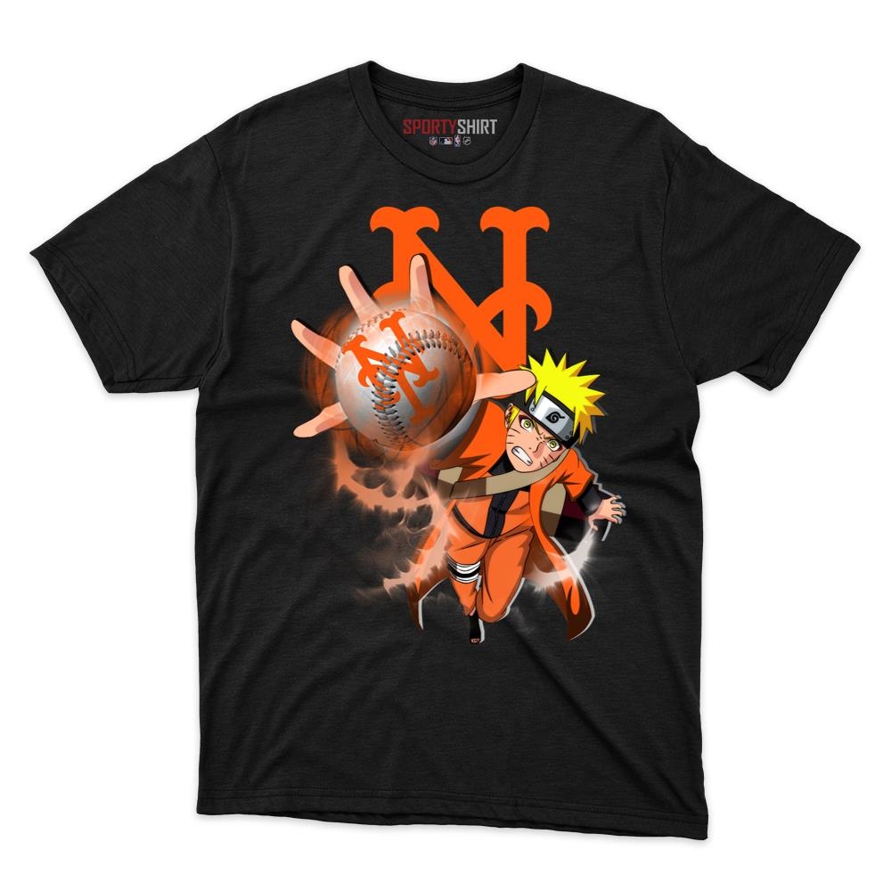 New York Mets Naruto Unisex Cotton Graphic Tee, Anime Ninja Crossover Baseball Fan Game Day Shirt