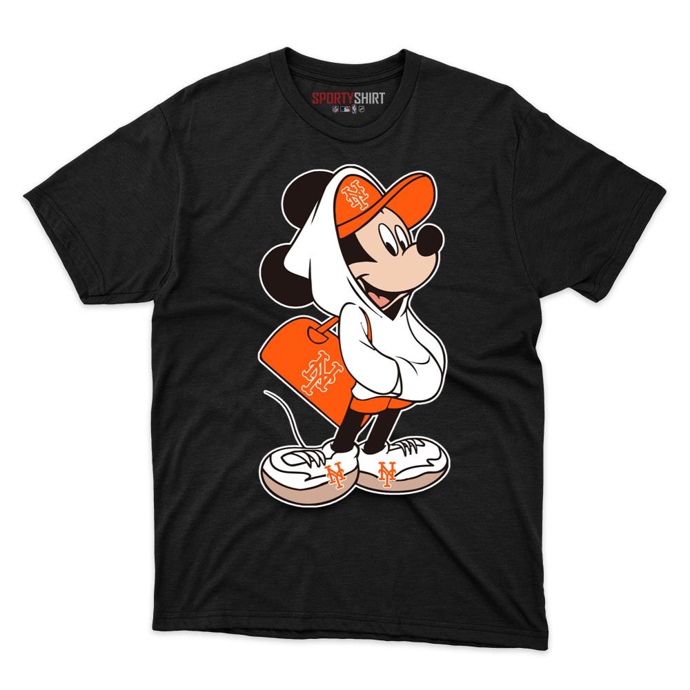 New York Mets Mickey Mouse Unisex Cotton Graphic Tee, Disney Cartoon Crossover Baseball Fan Game Day Shirt