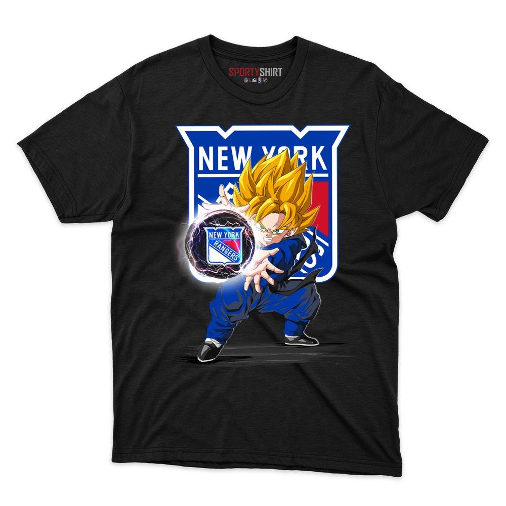 New York Rangers Goku Dragon Ball Z Unisex Cotton Graphic Tee, Anime Crossover Hockey Fan Game Day Shirt