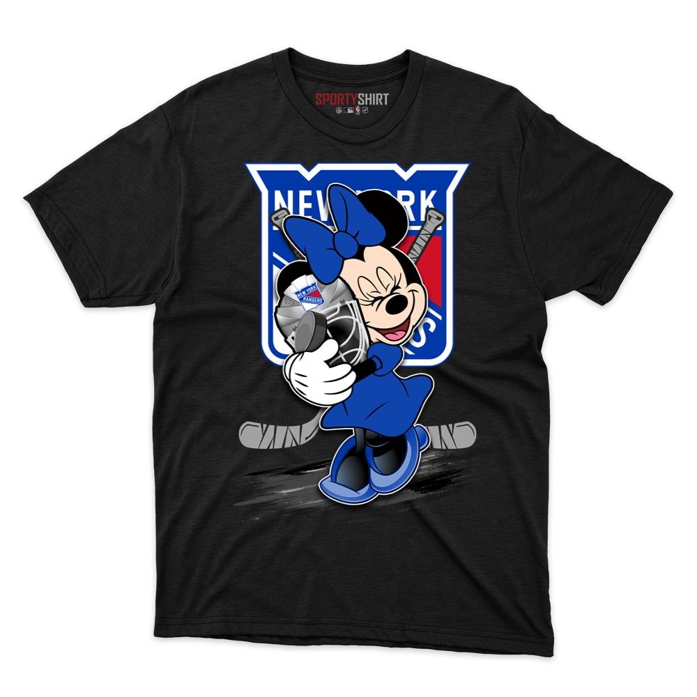 New York Rangers Minnie Mouse Unisex Cotton Graphic Tee, Cute Disney Cartoon Hockey Fan Game Day Gift Shirt
