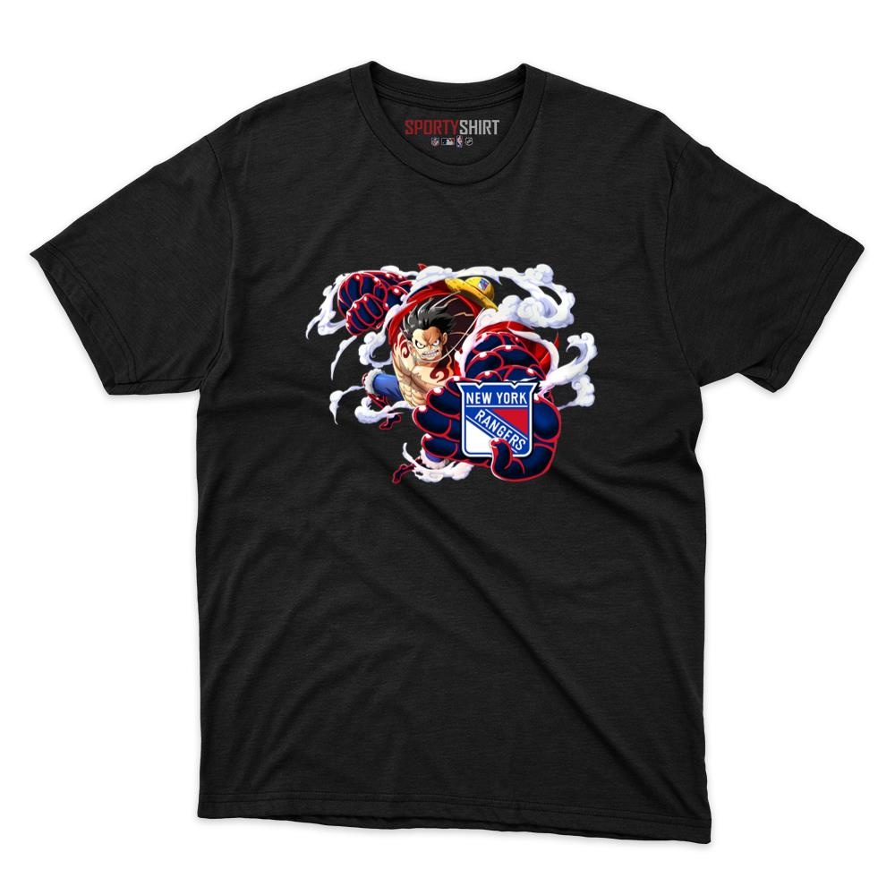 New York Rangers Monkey D Luffy Gear 5 One Piece Unisex Cotton Graphic Tee, Anime Hockey Fan Game Day Shirt