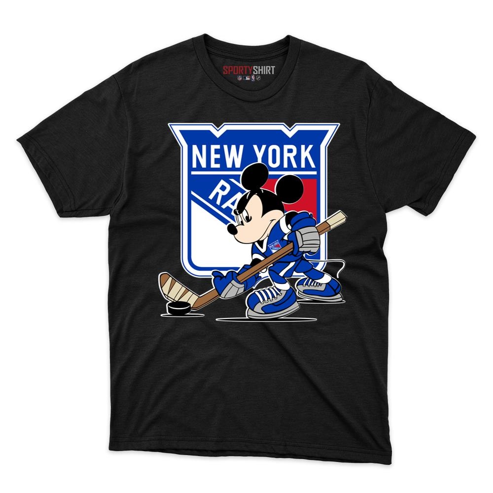 New York Rangers Mickey Mouse Player Unisex Cotton Graphic Tee, Disney Cartoon Hockey Fan Game Day Shirt
