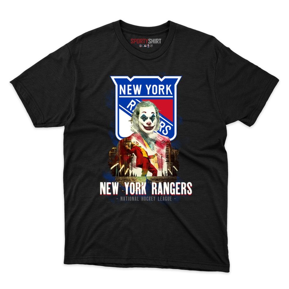 New York Rangers Put On A Happy Face Joker Unisex Cotton Graphic Tee, Villain Hockey Fan Game Day Shirt
