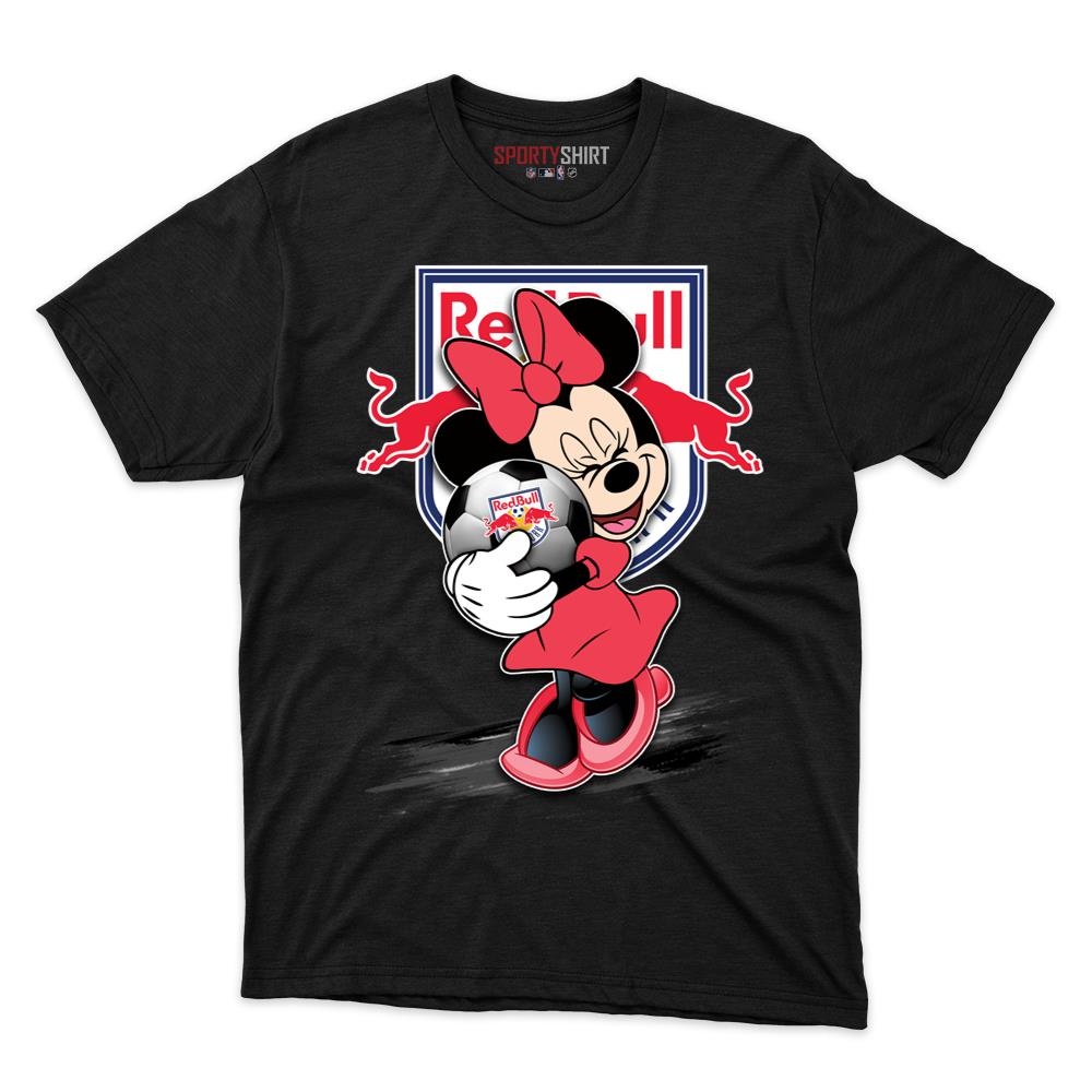 New York Red Bulls MLS Minnie Mouse Unisex Cotton Graphic Tee, Cute Disney Cartoon Soccer Game Day Gift Shirt