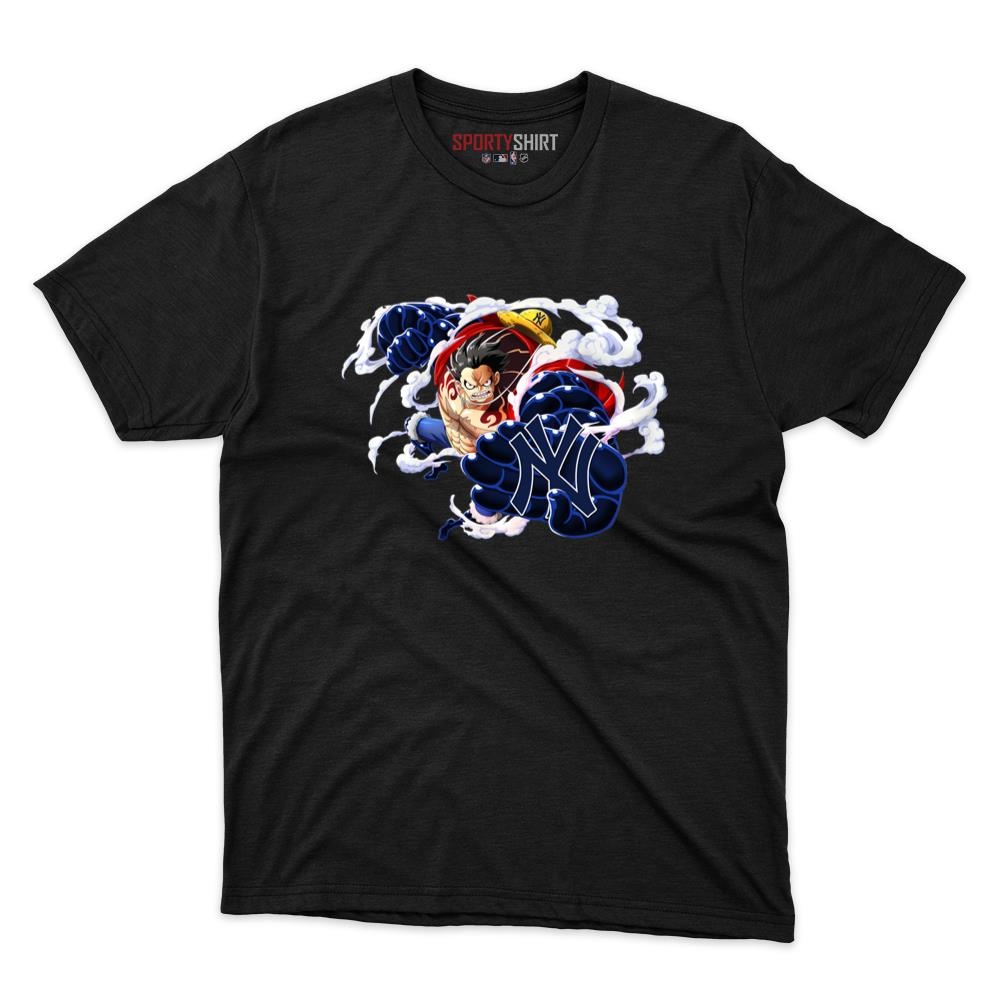 New York Yankees Monkey D Luffy Gear Unisex Cotton Graphic Tee, One Piece Pirate King Anime Shirt