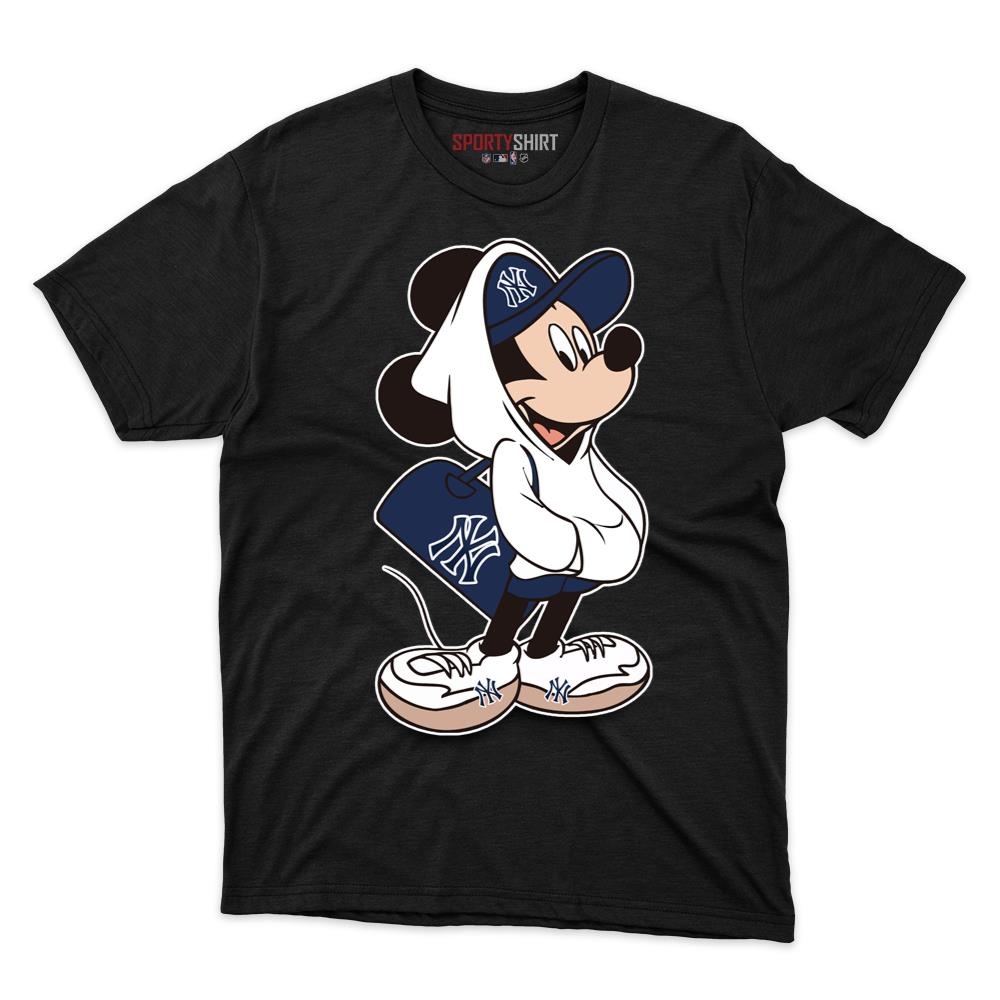 New York Yankees Mickey Mouse Unisex Cotton Graphic Tee, Disney Cartoon Crossover Shirt for Game Day Fans