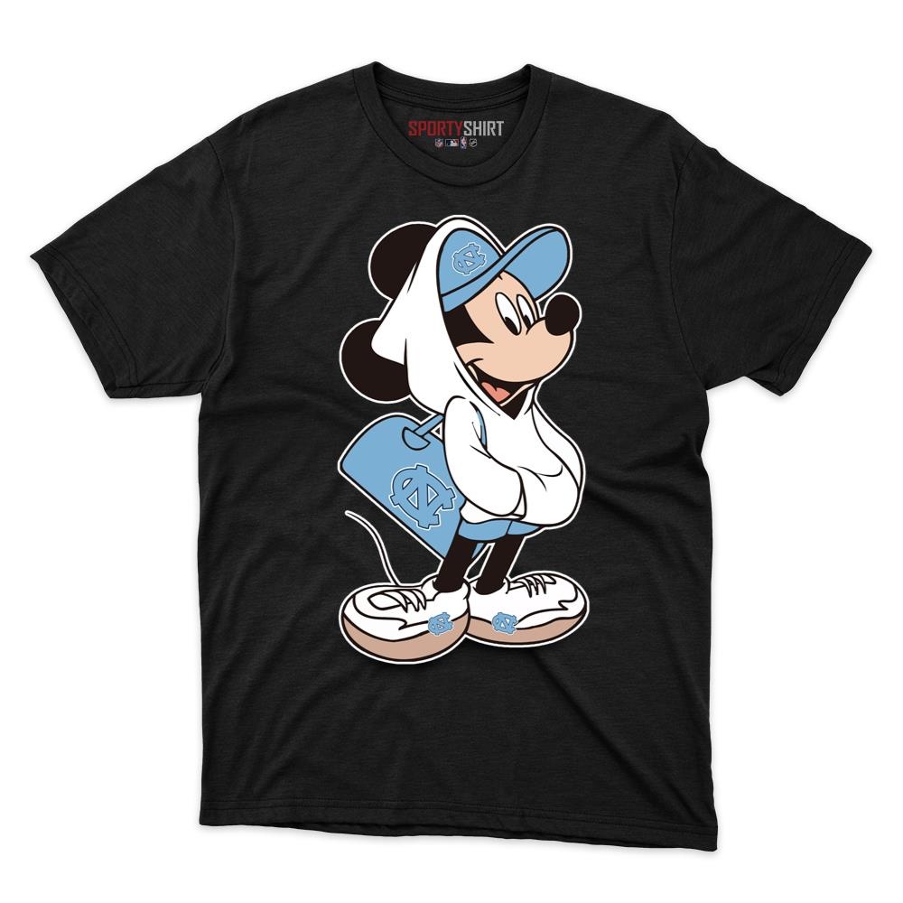 North Carolina Tar Heels Mickey Mouse Unisex Cotton Graphic Tee, Disney Cartoon Crossover Shirt, Game Day