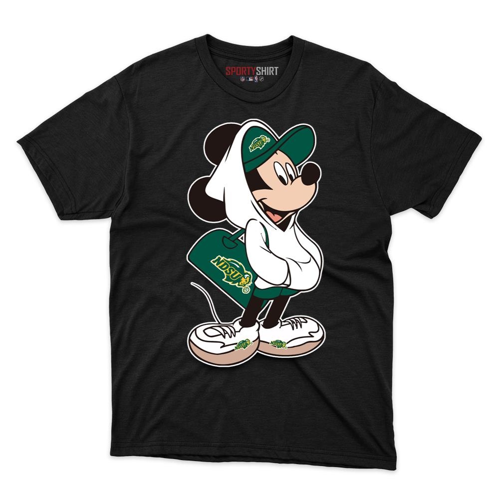 North Dakota State Bison Mickey Mouse Unisex Cotton Graphic Tee, Disney Cartoon Crossover Shirt, Game Day