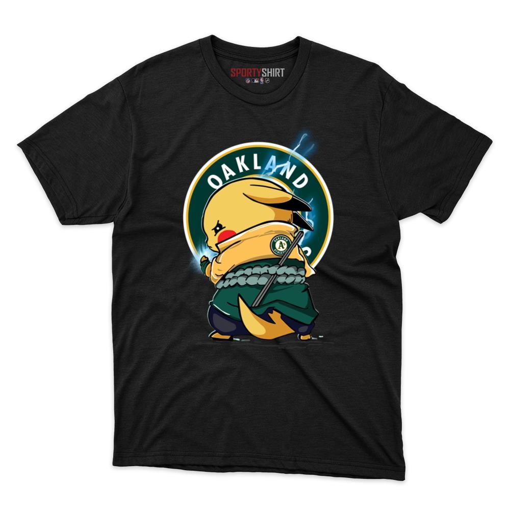 Oakland Athletics Pikachu Meets Sasuke Uchiha Unisex Cotton Graphic Tee, Pokemon Naruto Anime Mashup Shirt