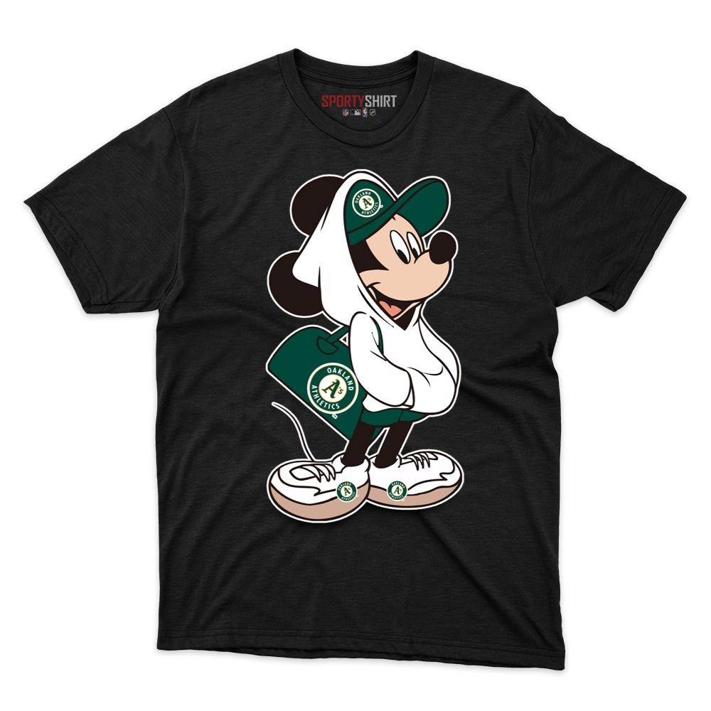 Oakland Athletics Mickey Mouse Unisex Cotton Graphic Tee, Disney Cartoon Crossover Shirt for Game Day Fans