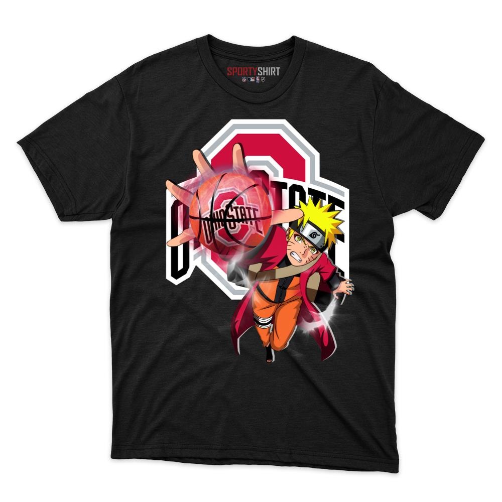 Ohio State Buckeyes Naruto Ninja Unisex Cotton Graphic Tee, Konoha Anime Crossover Shirt, Game Day Gift