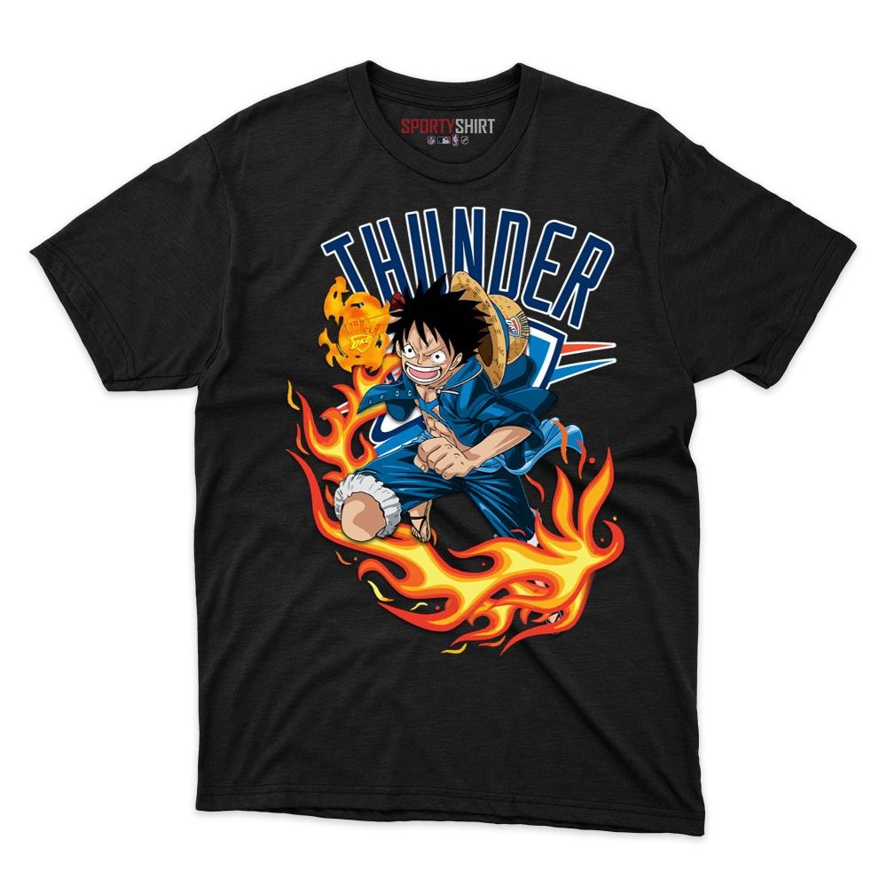Oklahoma City Thunder Luffy One Piece Unisex Cotton Graphic Tee, Straw Hat Pirate Anime Shirt, Game Day